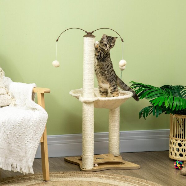 AllMyPets Tiragraffi per Gatti Albero Tiragraffi max 5kg con Amaca Palline da Gioco e Pali in Sisal 53.5x53.5x90 cm Beige - 586V00BG-D30