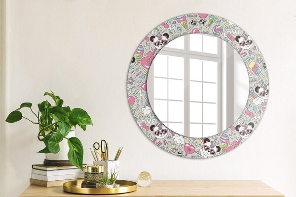Specchio rotondo stampato Panda unicorn fi 50 cm