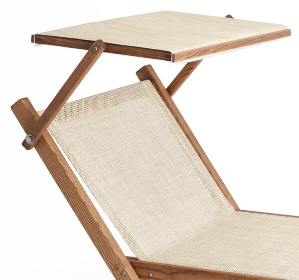 Lettino prendisole allungabile APOLLO con Parasole Orientabile Dimensioni 75x180x104 cm - Portata Max 150 Kg telo Filato Di Nylon Bianco Telaio di Frassino Tinto legno color noce