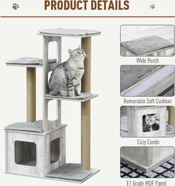 AllMyPets Tiragraffi per Gatti Albero Tiragraffi Multi-livello Cuccia e Corde in Iuta Grigio - D30318