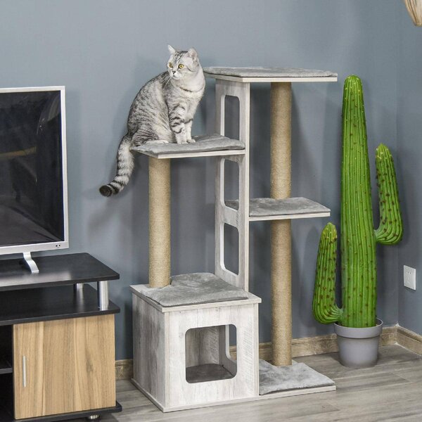 AllMyPets Tiragraffi per Gatti Albero Tiragraffi Multi-livello Cuccia e Corde in Iuta Grigio - D30318