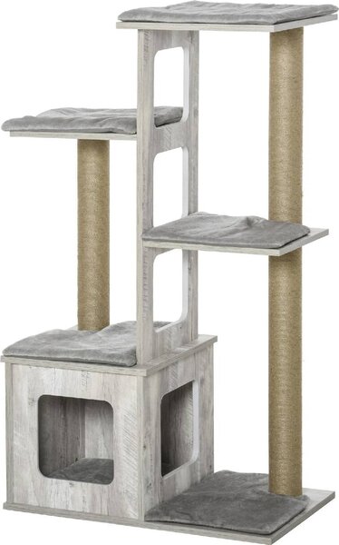AllMyPets Tiragraffi per Gatti Albero Tiragraffi Multi-livello Cuccia e Corde in Iuta Grigio - D30318