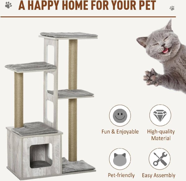 AllMyPets Tiragraffi per Gatti Albero Tiragraffi Multi-livello Cuccia e Corde in Iuta Grigio - D30318