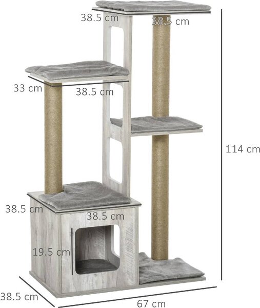 AllMyPets Tiragraffi per Gatti Albero Tiragraffi Multi-livello Cuccia e Corde in Iuta Grigio - D30318