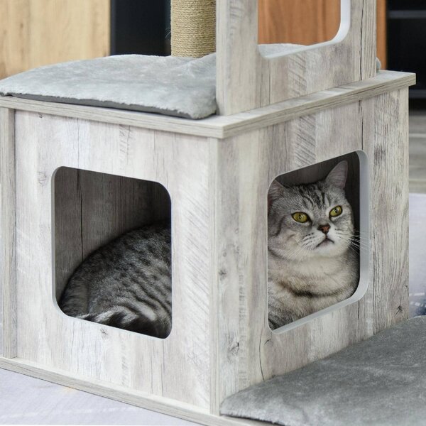 AllMyPets Tiragraffi per Gatti Albero Tiragraffi Multi-livello Cuccia e Corde in Iuta Grigio - D30318