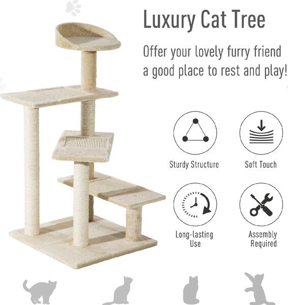AllMyPets Tiragraffi per Gatti Albero Tiragraffi Multilivello in Sisal con Piattaforme e Cuccia in Peluche Beige 50x50x100cm - 45eD30