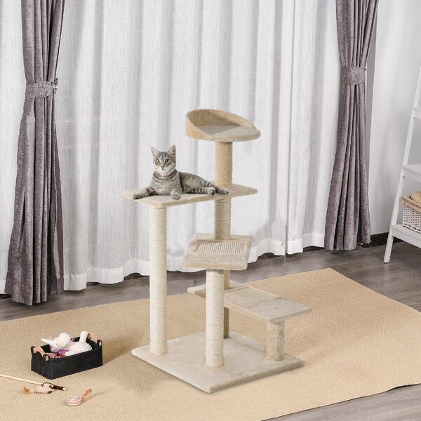 AllMyPets Tiragraffi per Gatti Albero Tiragraffi Multilivello in Sisal con Piattaforme e Cuccia in Peluche Beige 50x50x100cm - 45eD30