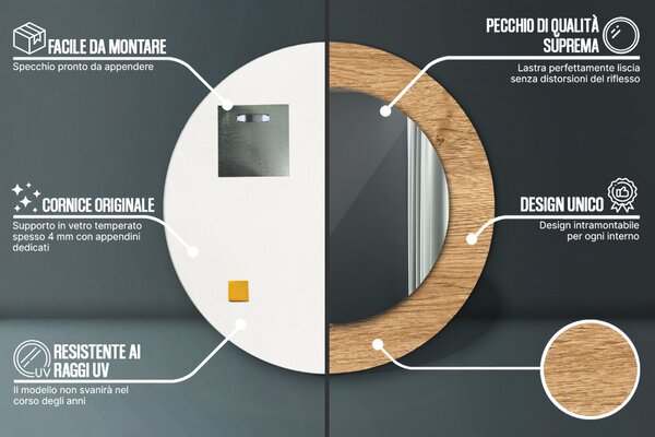 Specchio rotondo stampato Consistenza del legno fi 50 cm