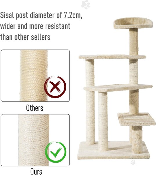 AllMyPets Tiragraffi per Gatti Albero Tiragraffi Multilivello in Sisal con Piattaforme e Cuccia in Peluche Beige 50x50x100cm - 45eD30