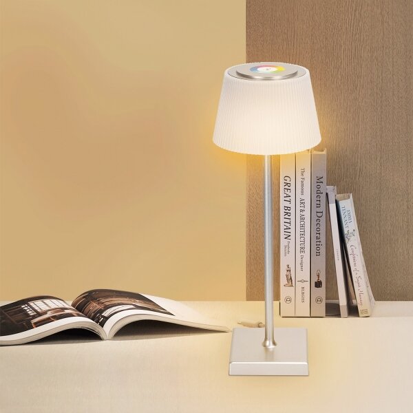 Aigostar - Lampada LED RGBW ricaricabile 4W/5V 3600mAh bianco/cromo IP54