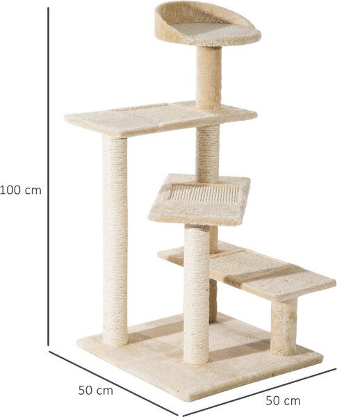 AllMyPets Tiragraffi per Gatti Albero Tiragraffi Multilivello in Sisal con Piattaforme e Cuccia in Peluche Beige 50x50x100cm - 45eD30