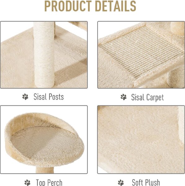 AllMyPets Tiragraffi per Gatti Albero Tiragraffi Multilivello in Sisal con Piattaforme e Cuccia in Peluche Beige 50x50x100cm - 45eD30