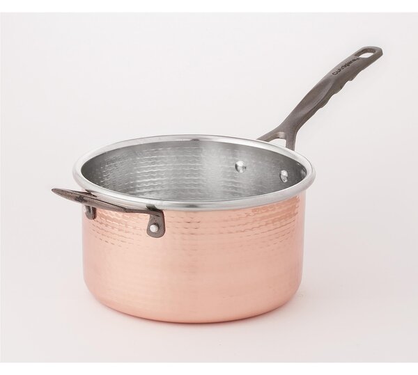 Casseruola Alta in rame ad Induzione con un manico � 16xh10cm - 2,0 Lt realizzata in rame massiccio martellato