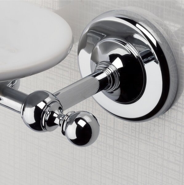 Portasapone sospeso Cromo BRITISH 16x12,5xh6 cm Stile Inglese Classico primo Novecento con contenitore in ceramica bianca