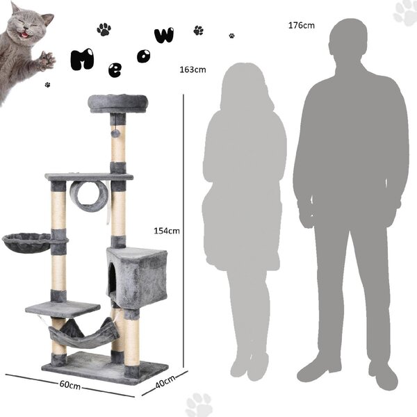 AllMyPets Tiragraffi per Gatti Albero Tiragraffi Torre Condominiale Multiripiano Altezza 150cm - D30D80
