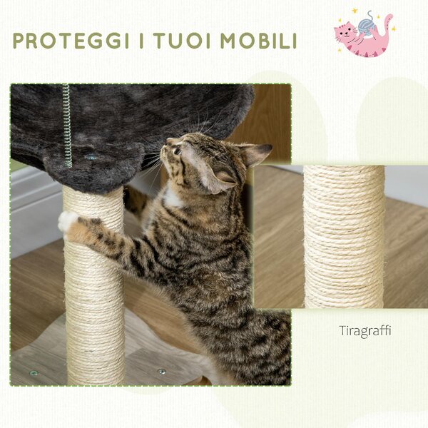 AllMyPets Tiragraffi per Gatti con Amaca in Peluche Base in Legno con Gioco e Pali in Sisal 53.55x53.5x66cm Grigio - 575V00CG-D30