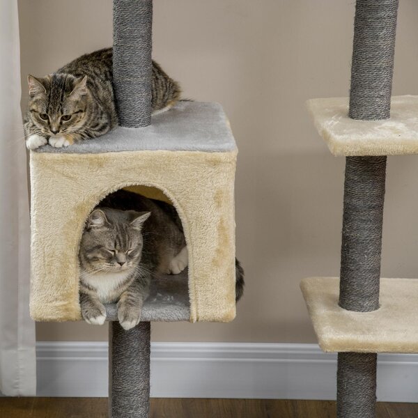 AllMyPets Tiragraffi per Gatti Alto 156cm con Lettino Casetta e Pali Tiragraffi in Sisal - D97AMPLG