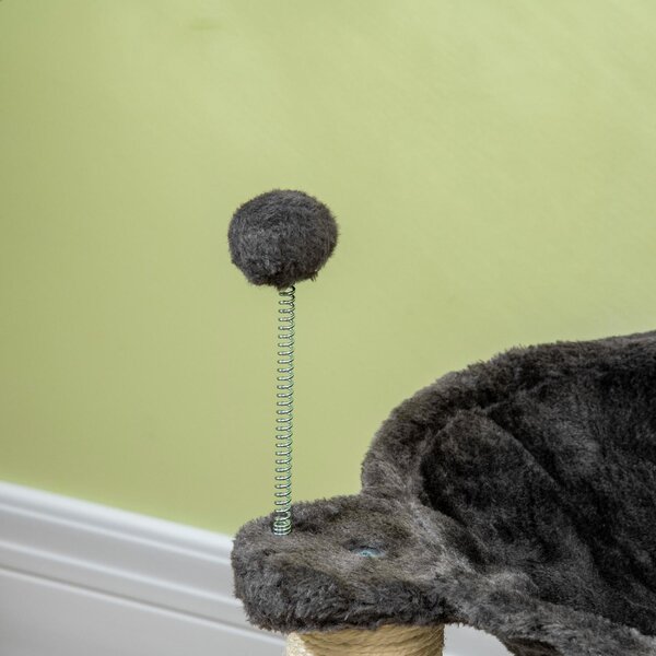 AllMyPets Tiragraffi per Gatti con Amaca in Peluche Base in Legno con Gioco e Pali in Sisal 53.55x53.5x66cm Grigio - 575V00CG-D30