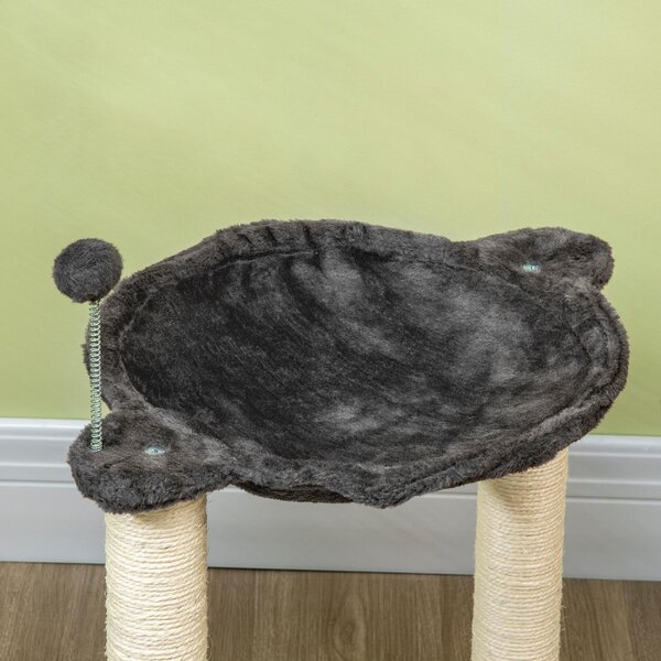 AllMyPets Tiragraffi per Gatti con Amaca in Peluche Base in Legno con Gioco e Pali in Sisal 53.55x53.5x66cm Grigio - 575V00CG-D30