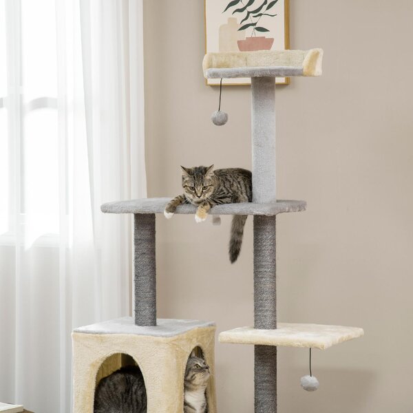 AllMyPets Tiragraffi per Gatti Alto 156cm con Lettino Casetta e Pali Tiragraffi in Sisal - D97AMPLG