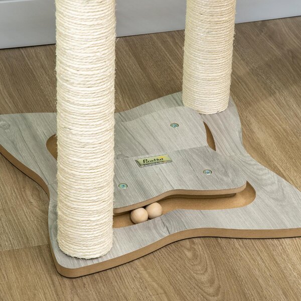 AllMyPets Tiragraffi per Gatti con Amaca in Peluche Base in Legno con Gioco e Pali in Sisal 53.55x53.5x66cm Grigio - 575V00CG-D30