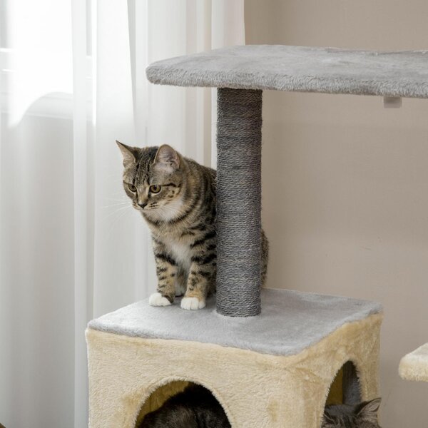 AllMyPets Tiragraffi per Gatti Alto 156cm con Lettino Casetta e Pali Tiragraffi in Sisal - D97AMPLG