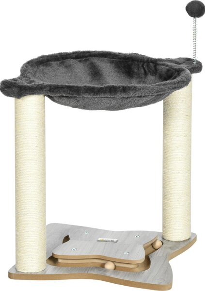 AllMyPets Tiragraffi per Gatti con Amaca in Peluche Base in Legno con Gioco e Pali in Sisal 53.55x53.5x66cm Grigio - 575V00CG-D30