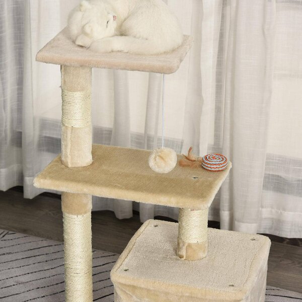 AllMyPets Tiragraffi per Gatti con Cuccia per Gatti Pallina corda in sisal peluche in legno beige - D30D85CG