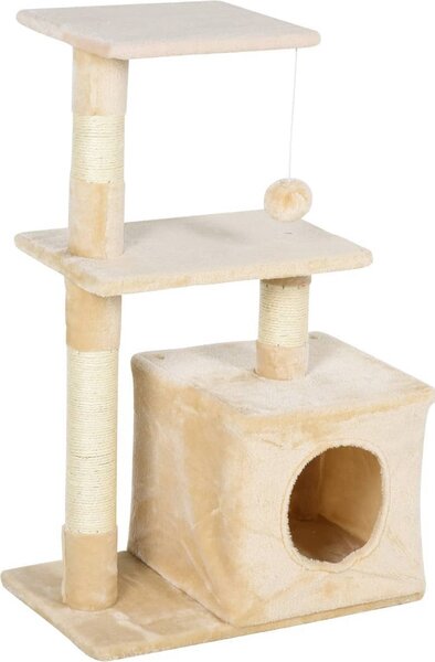 AllMyPets Tiragraffi per Gatti con Cuccia per Gatti Pallina corda in sisal peluche in legno beige - D30D85CG