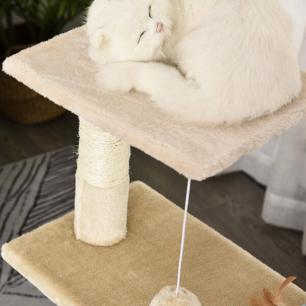 AllMyPets Tiragraffi per Gatti con Cuccia per Gatti Pallina corda in sisal peluche in legno beige - D30D85CG