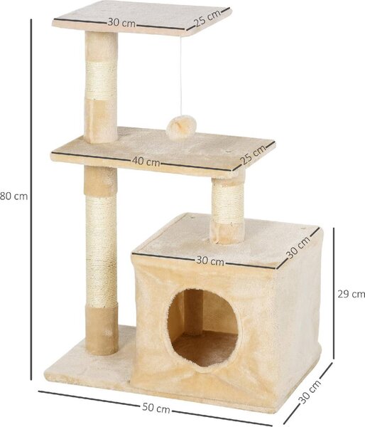 AllMyPets Tiragraffi per Gatti con Cuccia per Gatti Pallina corda in sisal peluche in legno beige - D30D85CG