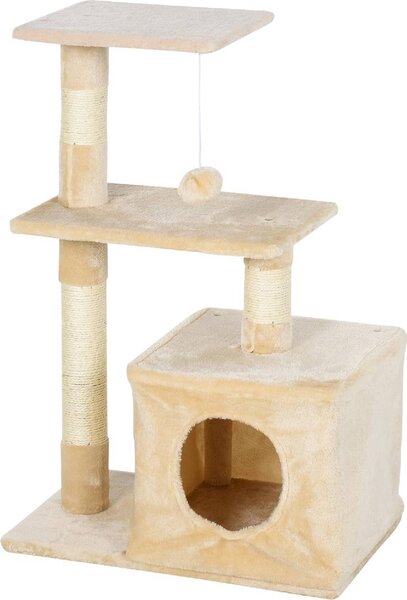 AllMyPets Tiragraffi per Gatti con Cuccia per Gatti Pallina corda in sisal peluche in legno beige - D30D85CG