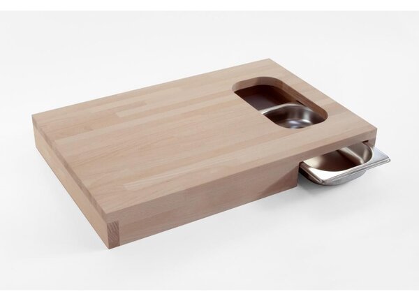 Tagliere in legno massello di faggio 35x55xh7 cm con vaschetta in acciaio inox