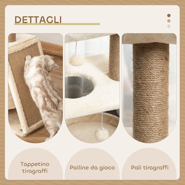 AllMyPets Tiragraffi per Gatti con Lettino, Cuccia e Tappetino in Legno, Peluche e Sisal 60x30x76 cm colore Marrone Chiaro - R52581