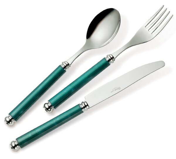 Set Posate colorate 4 pezzi ARCADIA 1 Coltello 1 Forchetta 1 Cucchiaio 1 Cucchiaino caff� in acciaio 18/10 manici dai colori marmorizzati con ghiere bombate