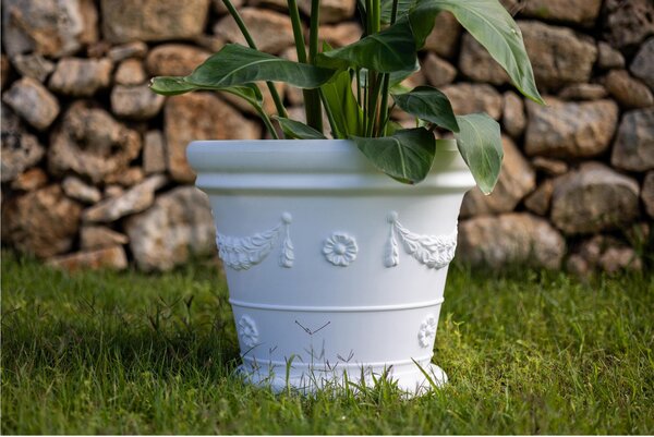 Vaso festonato in Polietilene con decoro a rilievo TONDO dimensioni 55x43xh 45 cm adatto interno esterno colore bianco