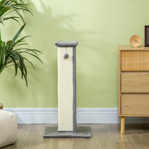 AllMyPets Tiragraffi per Gatti con Pallina Palo in Sisal e Rivestimento in Peluche 41x41x81 cm colore Grigio - R4060GY