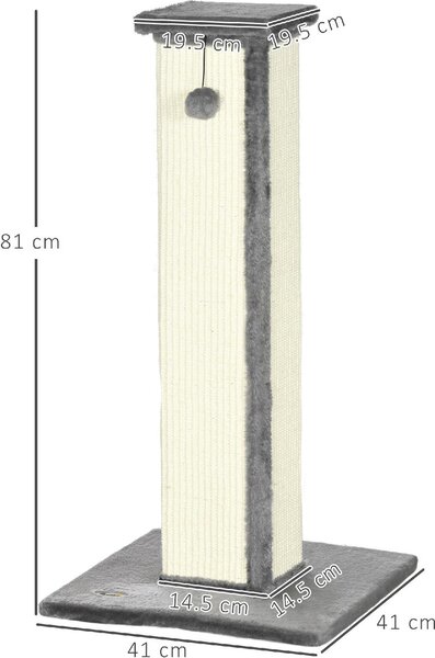AllMyPets Tiragraffi per Gatti con Pallina Palo in Sisal e Rivestimento in Peluche 41x41x81 cm colore Grigio - R4060GY
