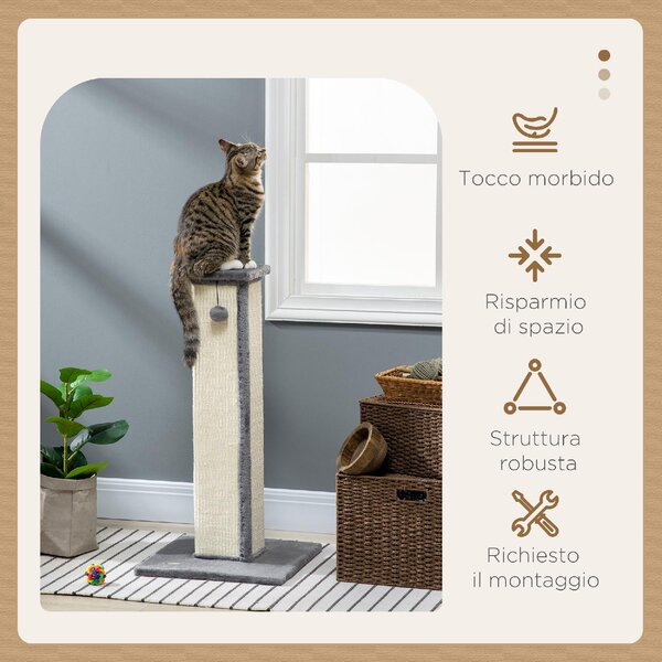 AllMyPets Tiragraffi per Gatti con Pallina Palo in Sisal e Rivestimento in Peluche 41x41x81 cm colore Grigio - R4060GY