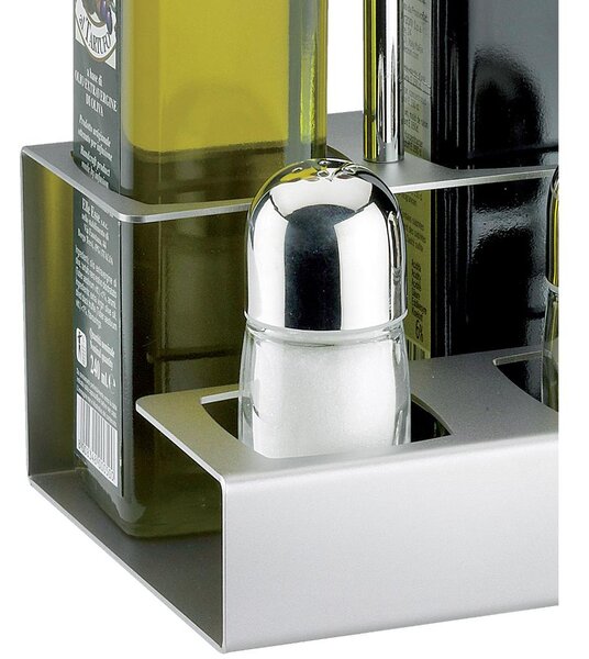 Portabottiglie olio e porta sale pepe 13,5x12xh25,5 cm - versione per bottiglie 25 cl Fori 5x5 cm colore cromo