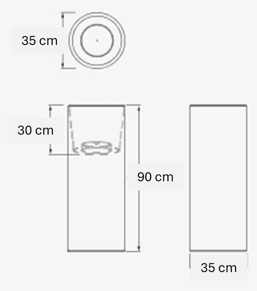 Vaso Porta vaso, BAROCCO in polietilene 35xh90 cm Modello Ionico spessore 2 mm colore neutro con kit luce E27
