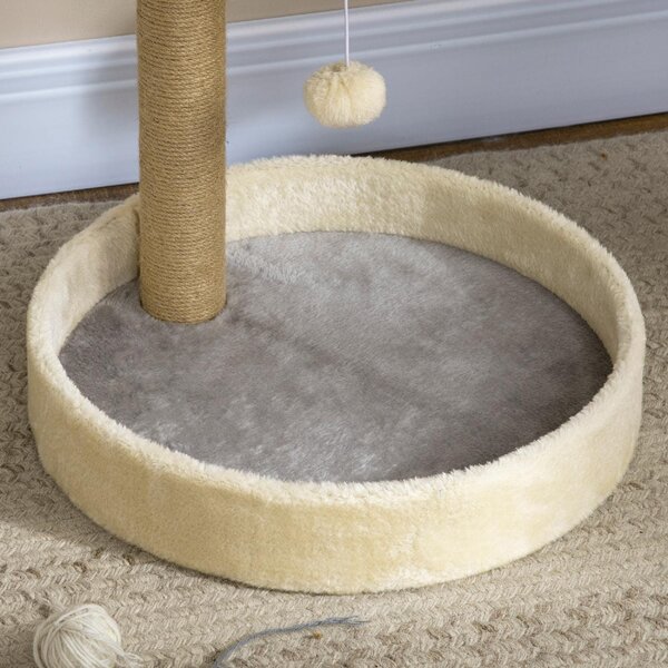 AllMyPets Tiragraffi per Gatti da 5kg max con Lettino e Pallina da Gioco in Truciolato, Peluche e Corda di Juta 41x41x44 cm colore Grigio/Beige - D