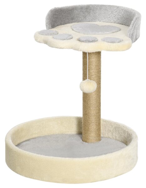 AllMyPets Tiragraffi per Gatti da 5kg max con Lettino e Pallina da Gioco in Truciolato, Peluche e Corda di Juta 41x41x44 cm colore Grigio/Beige - D