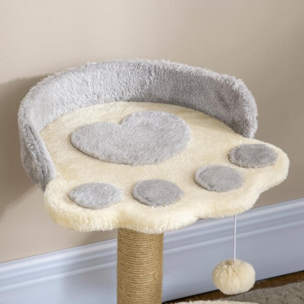AllMyPets Tiragraffi per Gatti da 5kg max con Lettino e Pallina da Gioco in Truciolato, Peluche e Corda di Juta 41x41x44 cm colore Grigio/Beige - D