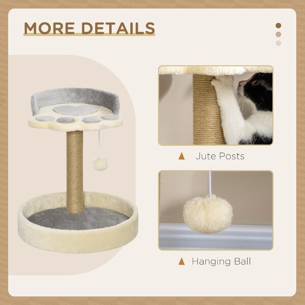 AllMyPets Tiragraffi per Gatti da 5kg max con Lettino e Pallina da Gioco in Truciolato, Peluche e Corda di Juta 41x41x44 cm colore Grigio/Beige - D