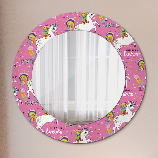 Specchio rotondo cornice con stampa Un unicorno magico fi 50 cm