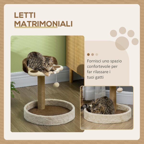 AllMyPets Tiragraffi per Gatti da 5kg max con Lettino e Pallina da Gioco in Truciolato, Peluche e Corda di Juta 41x41x44 cm colore Marrone - 00BN-D30