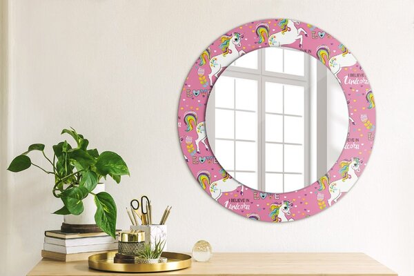 Specchio rotondo cornice con stampa Un unicorno magico fi 50 cm