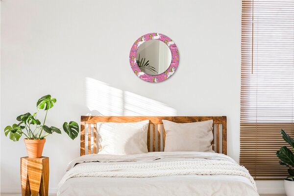 Specchio rotondo cornice con stampa Un unicorno magico fi 50 cm