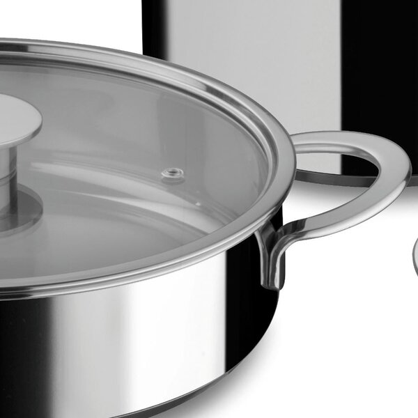 Batteria di pentole 8 pezzi in acciaio inox 18/10 GOURMET con coperchi in vetro pyrex, adatta per per piano elettrico, induzione, gas, alogeno, vetroceramica , forno